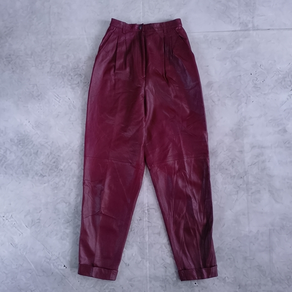 Vintage 90s NANCY HELLER Burgundy Leather Pants - Picture 5 of 14